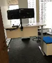 Steelcase 29" x 64" Laminate Sit Stand Desk w/ Modesty Panel, Monitor Arm, Desktop Power