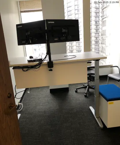 Steelcase 29" x 64" Laminate Sit Stand Desk w/ Modesty Panel, Monitor Arm, Desktop Power